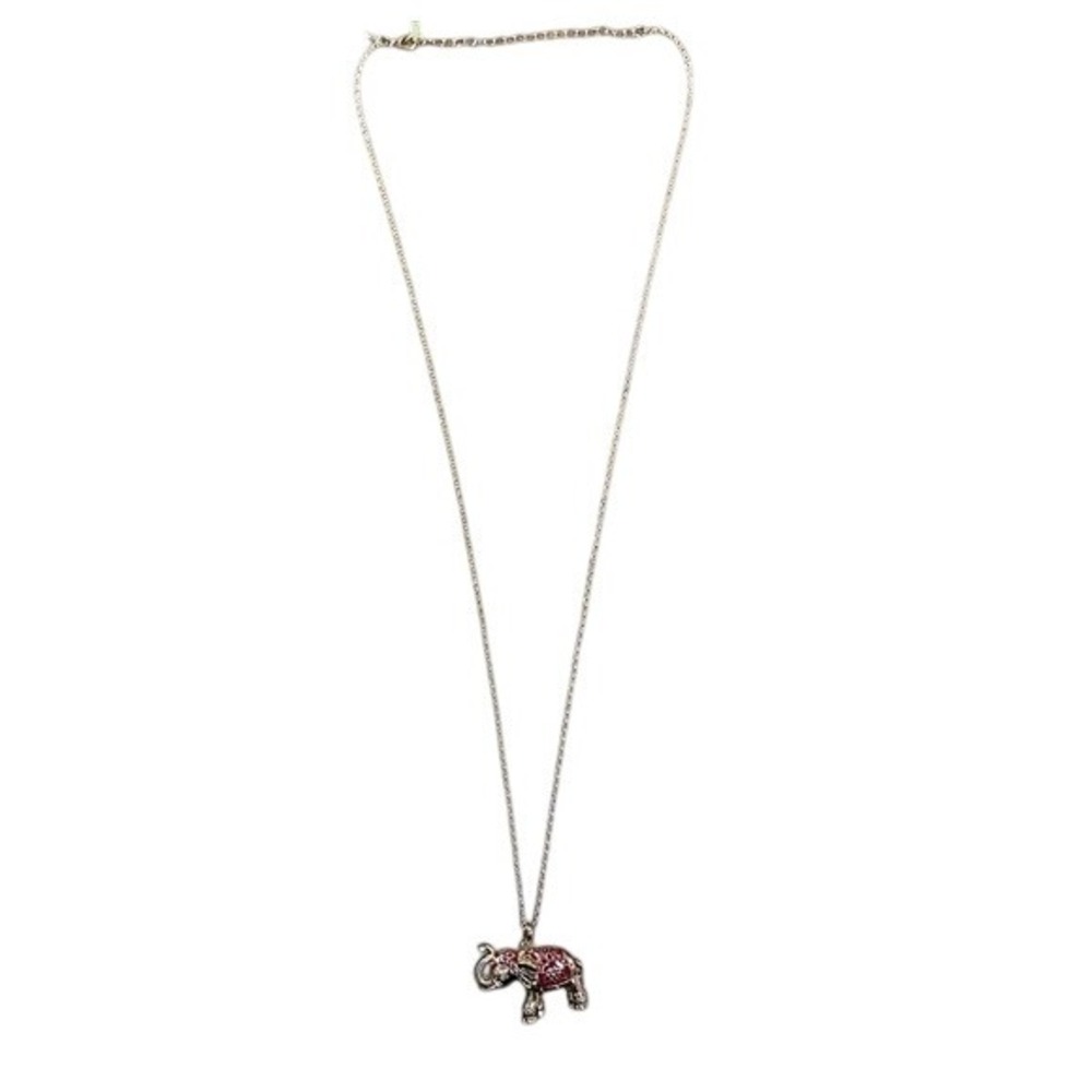Avon Prosperous Elephant‎ Necklace Gold Tone Red Accent Animal Pendant